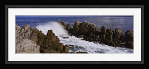 Framed Rock formations in water, Pebble Beach, California, USA Print