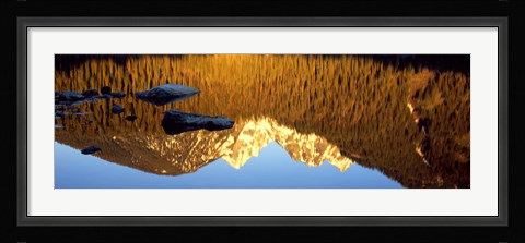 Framed Reflection of mountains in a lake, Taggart Lake, Teton Range, Grand Teton National Park, Wyoming, USA Print