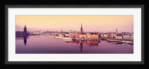 Framed Reflection of buildings in a lake, Lake Malaren, Riddarholmen, Gamla Stan, Stockholm, Sweden Print