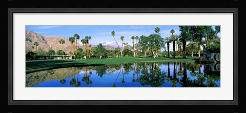 Framed Reflection of trees on water, Thunderbird Country Club, Rancho Mirage, Riverside County, California, USA Print