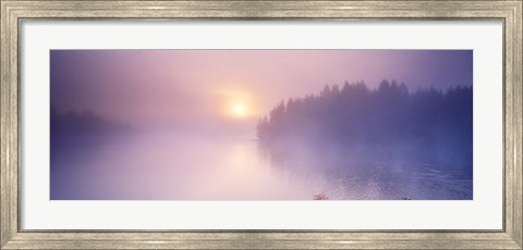 Framed Fog over a river at dawn, Vuoksi River, South Karelia, Finland Print