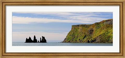 Framed Basalt rock formations in the sea, Vik, Iceland Print