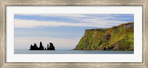 Framed Basalt rock formations in the sea, Vik, Iceland Print