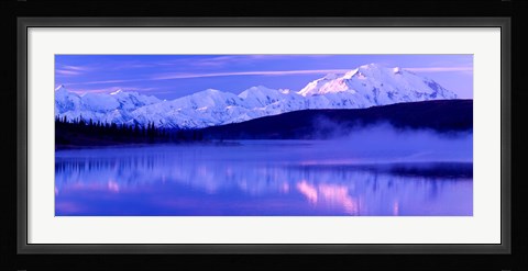 Framed Reflection of snow covered mountains on water, Mt McKinley, Wonder Lake, Denali National Park, Alaska, USA Print