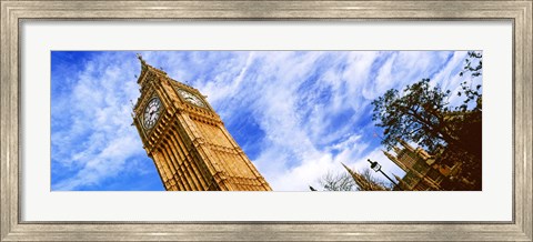 Framed Low angle view of a clock tower, Big Ben, Houses of Parliament, City of Westminster, London, England Print