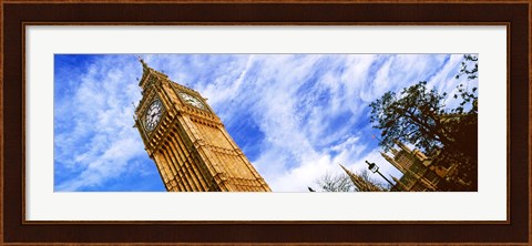Framed Low angle view of a clock tower, Big Ben, Houses of Parliament, City of Westminster, London, England Print