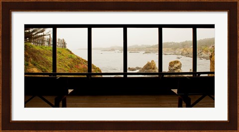 Framed Coastal viewed from a shed at Mendocino Coast Botanical Gardens, Fort Bragg, California, USA Print