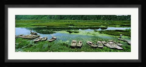 Framed Boats in Hoang Long River, Kenh Ga, Ninh Binh, Vietnam Print