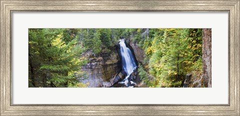 Framed Waterfall in a forest, Miners Falls, Rocks National Lakeshore, Upper Peninsula, Michigan, USA Print