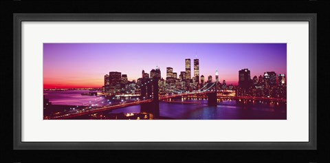 Framed USA, New York City, Brooklyn Bridge, twilight Print