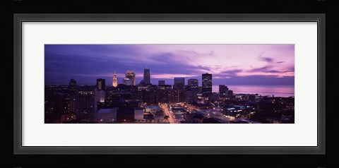 Framed Buildings lit up at night in a city, Cleveland, Cuyahoga County, Ohio, USA Print