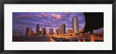 Framed Dallas Skyscrapers ( Purple Sky) Print