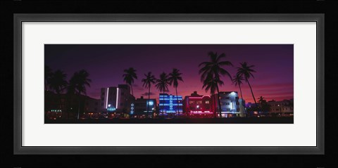 Framed Hotels Illuminated At Night, South Beach Miami, Florida, USA Print