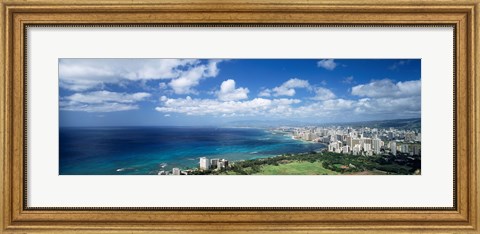 Framed High angle view of skyscrapers at the waterfront, Honolulu, Oahu, Hawaii Islands, USA Print