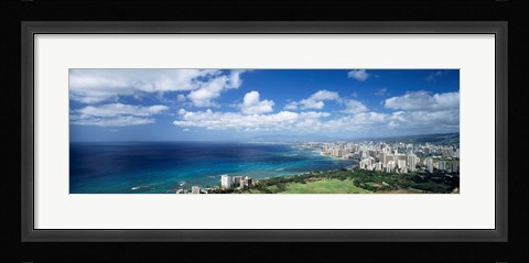 Framed High angle view of skyscrapers at the waterfront, Honolulu, Oahu, Hawaii Islands, USA Print