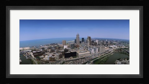 Framed Aerial view of buildings in a city, Cleveland, Cuyahoga County, Ohio, USA Print