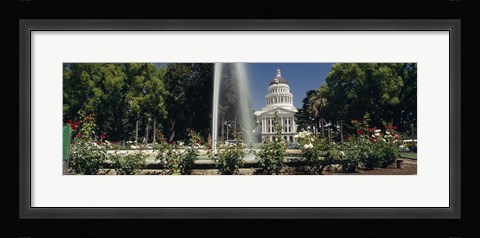 Framed Fountain in a garden in front of a state capitol building, Sacramento, California, USA Print