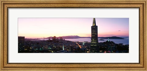 Framed Night Skyline With View Of Transamerica Building And Golden Gate Bridge, San Francisco, California, USA Print
