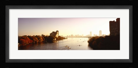 Framed Boats in the river with cityscape in the background, Head of the Charles Regatta, Charles River, Boston, Massachusetts, USA Print