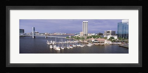 Framed USA, Florida, Jacksonville, St. Johns River, High angle view of Marina Riverwalk Print