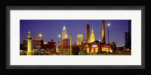 Framed Buildings Lit Up At Night, Cleveland, Ohio Print