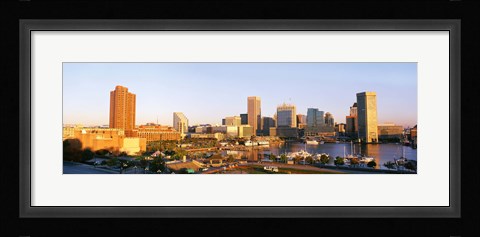 Framed USA, Maryland, Baltimore, High angle view from Federal Hill Parkof Inner Harbor area and skyline Print