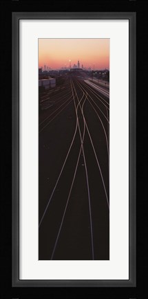 Framed USA, Illinois, Chicago, Cicero, Railroad tracks at dawn Print
