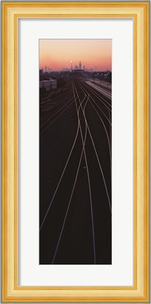 Framed USA, Illinois, Chicago, Cicero, Railroad tracks at dawn Print