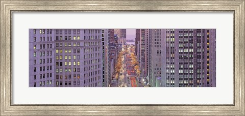 Framed Aerial View Of An Urban Street, Michigan Avenue, Chicago, Illinois, USA Print