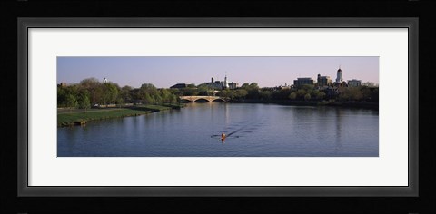 Framed Boat in a river, Charles River, Boston &amp; Cambridge, Massachusetts, USA Print