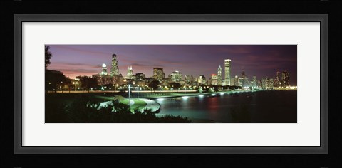 Framed Chicago Lit Up at Night Print