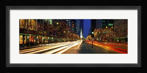 Framed Blurred Motion, Cars, Michigan Avenue, Christmas Lights, Chicago, Illinois, USA Print