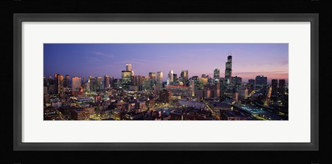 Framed Chicago with Purple Sky at Night Print