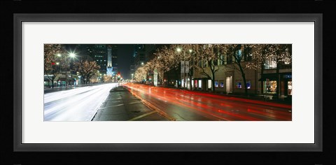Framed Blurred Motion Of Cars Along Michigan Avenue Illuminated With Christmas Lights, Chicago, Illinois, USA Print