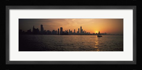 Framed Silhouette of buildings at the waterfront, Navy Pier, Chicago, Illinois, USA Print
