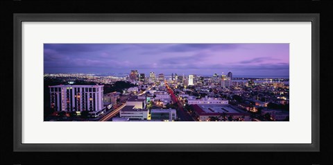 Framed San Diego Skyline at dusk Print