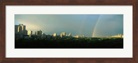 Framed Double Rainbow in a Stormy Sky Over NYC Print