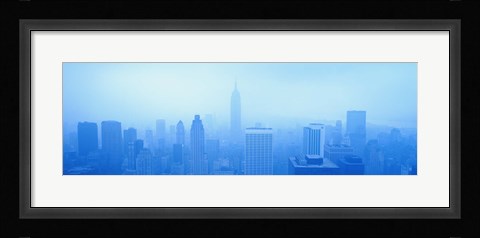 Framed Foggy View of the New York Skyline in all Blue Print