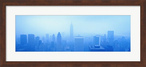 Framed Foggy View of the New York Skyline in all Blue Print