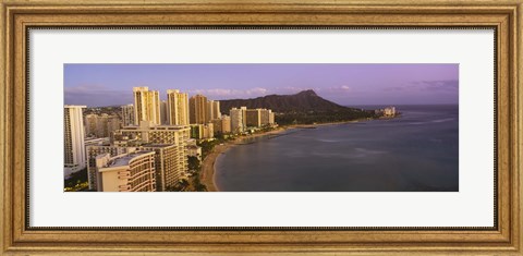 Framed High angle view of buildings at the waterfront, Waikiki Beach, Honolulu, Oahu, Hawaii, USA Print