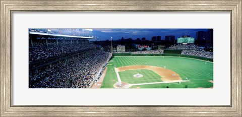 Framed Cubs baseball game under flood lights, USA, Illinois, Chicago Print