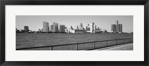 Framed Detroit Waterfront, Michigan (black &amp; white) Print