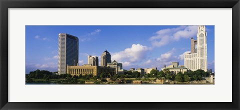 Framed Buildings on the banks of a river, Scioto River, Columbus, Ohio, USA Print