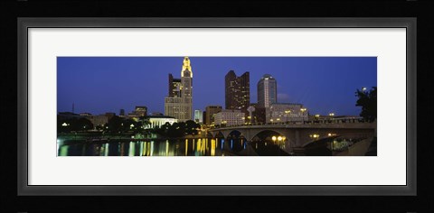 Framed Buildings lit up at night, Columbus, Scioto River, Ohio, USA Print