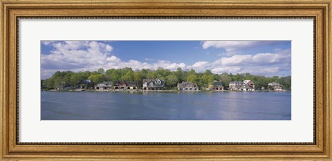Framed Boathouses near the river, Schuylkill River, Philadelphia, Pennsylvania, USA Print