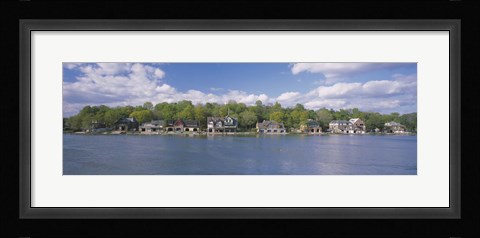 Framed Boathouses near the river, Schuylkill River, Philadelphia, Pennsylvania, USA Print