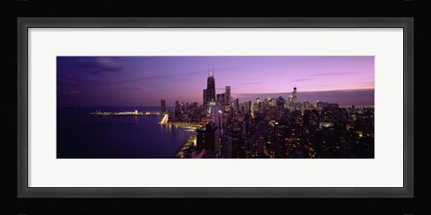 Framed Buildings Lit Up At Night, Chicago, Illinois, USA Print