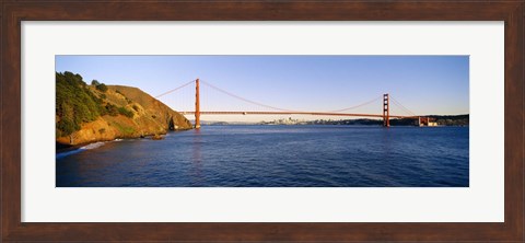 Framed Suspension bridge across the sea, Golden Gate Bridge, San Francisco, California, USA Print