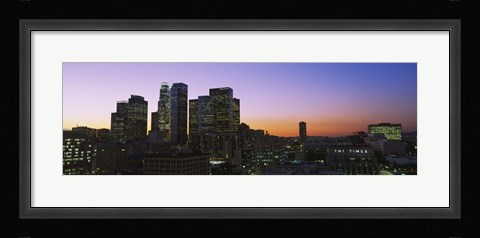 Framed Silhouette of skyscrapers at dusk, City of Los Angeles, California, USA Print