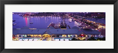 Framed Buildings at a harbor, Inner Harbor, Baltimore, Maryland, USA Print